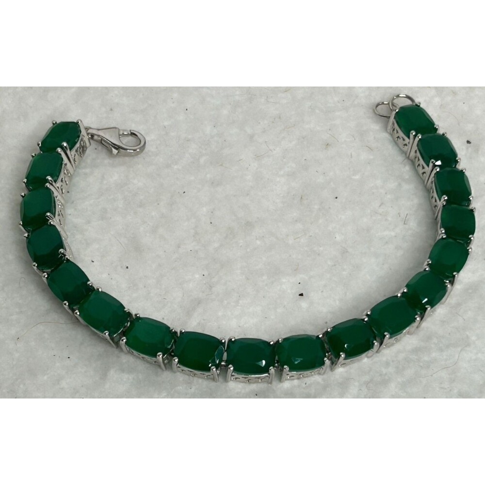 Green Onyx Bracelet 45.00 CTW 925 Sterling Silver Line Bracelet 7" Unisex